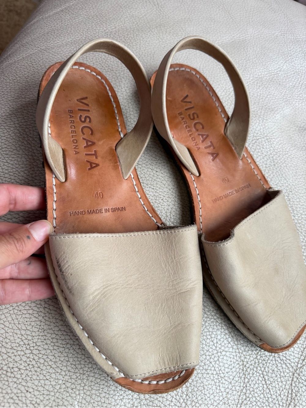 Viscata Barcelona Avarca Women’s Beige Leather Slingback Sandals Size 40/9